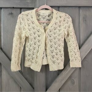 Abercrombie & Fitch Cream Open Knit Wool Cardigan Sweater Cropped Cozy Lace Knit